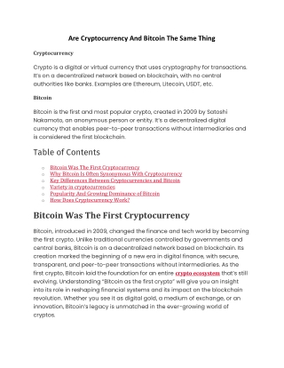 are cryptocurrency and bitcoin the same thing