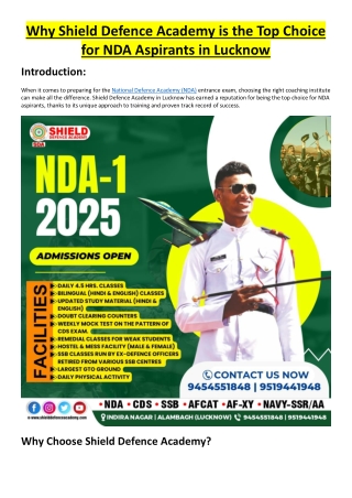 Why Shield Defence Academy is the Top Choice for NDA Aspirants in Lucknow