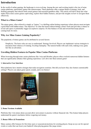 Unveiling Hidden Features in Popular Mine Casino Platforms