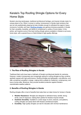 Kerala's Top Roofing Shingle Options for Every Home Style