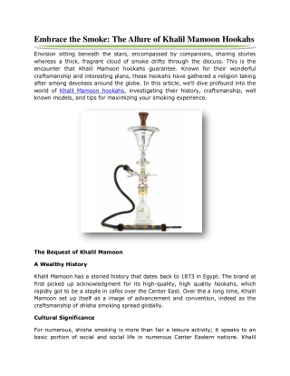 Embrace the Smoke: The Allure of Khalil Mamoon Hookahs