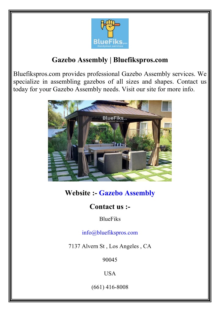 gazebo assembly bluefikspros com