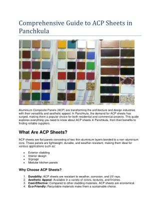 Comprehensive Guide to ACP Sheets in Panchkula