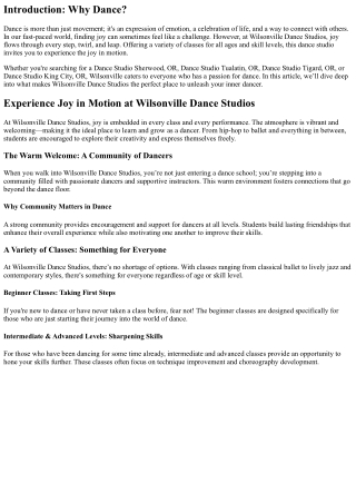 Experience Joy in Motion at Wilsonville Dance Studios