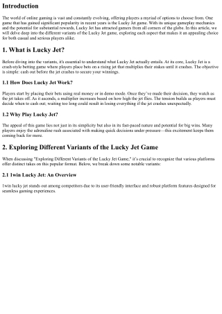 “Exploring Different Variants of the Lucky Jet Game”