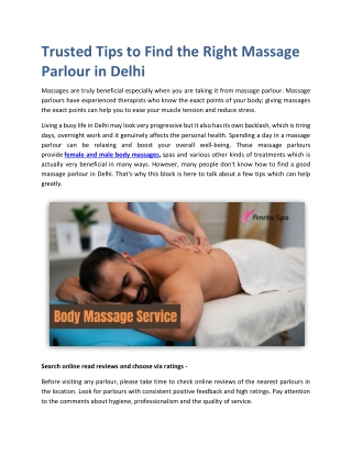 Trusted Tips to Find the Right Massage Parlour in Delhi
