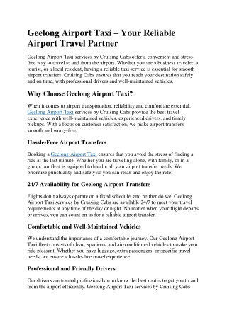 Geelong Airport Taxi – Your Reliable Airport Travel Partner