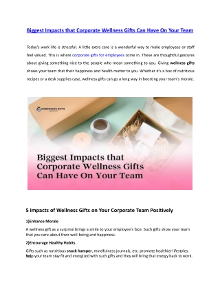 Biggest Impacts that Corporate Wellness Gifts Can Have On Your Team