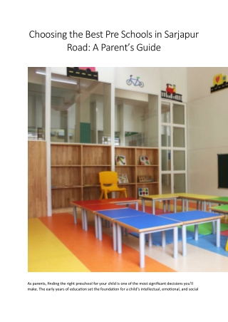 Choosing the Best Pre Schools in Sarjapur Road A Parent’s Guide
