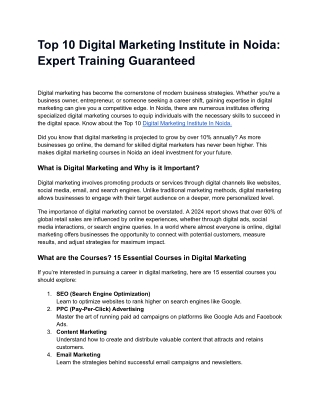 Top 10 Digital Marketing Institute in Noida