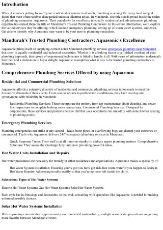 Mandurah's Trusted Plumbing Contractors: Aquasonic's Excellence