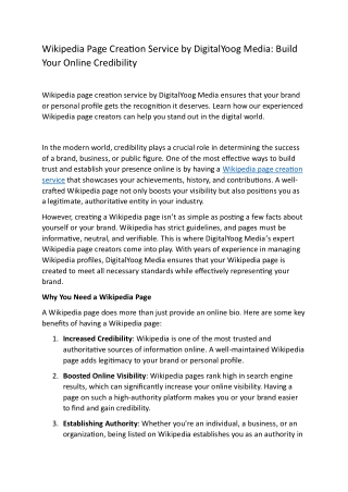 Wikipedia Page Creation Service by DigitalYoog Media