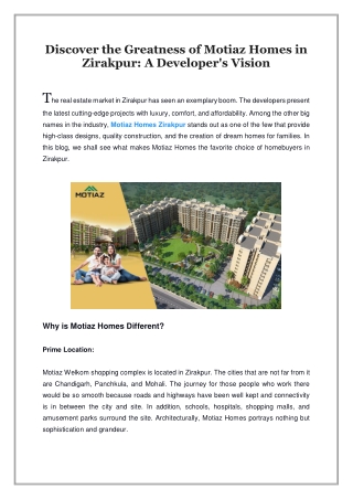 Discover the Greatness of Motiaz Homes in Zirakpur, A Developer's Vision