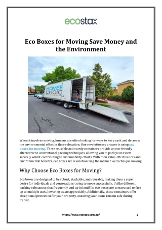 Eco Boxes for Moving Save Money and the Environment