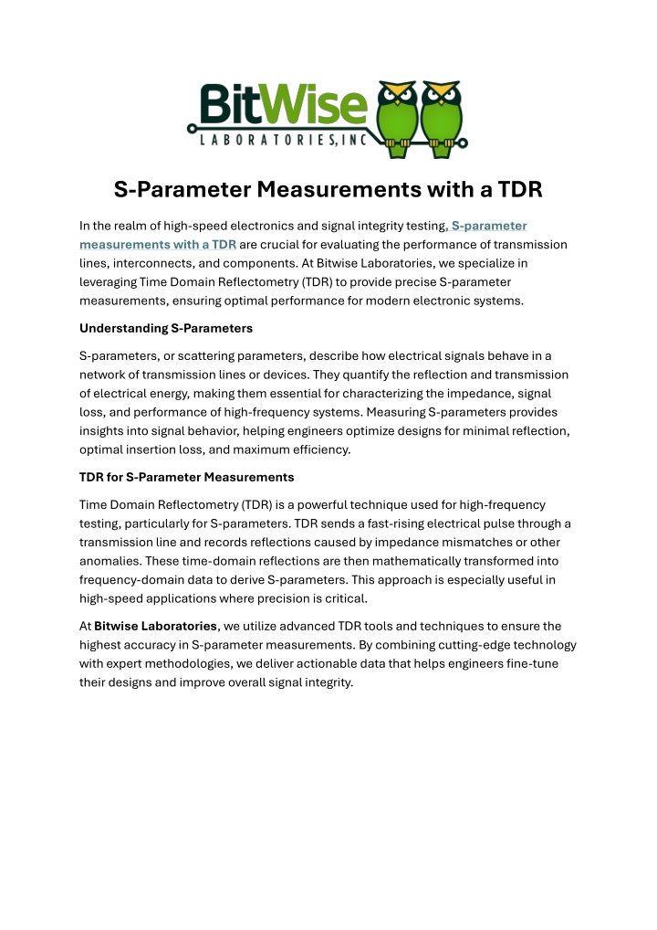 s parameter measurements with a tdr