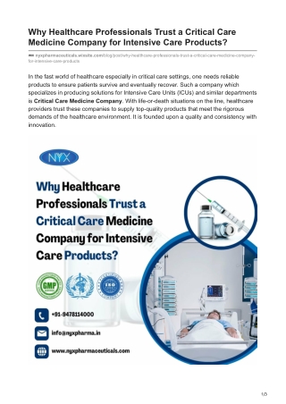 Why Healthcare Professionals Trust a Critical Care Medicine Company for Intensive Care Products