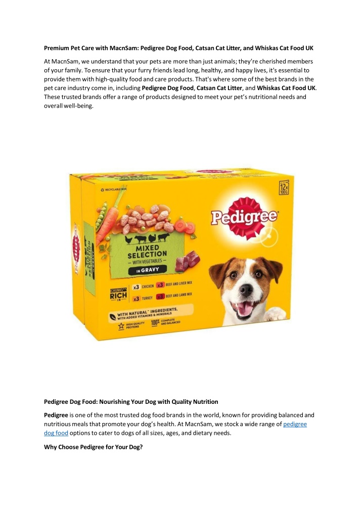 premium pet care with macnsam pedigree dog food