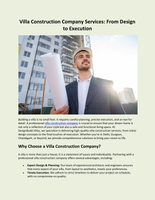 Villa Construction Company Services: From Design to Execution