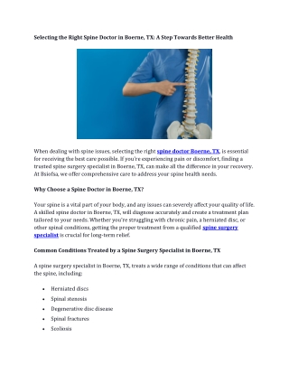 Selecting the Right Spine Doctor in Boerne, TX A Step Towards Better Health