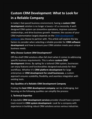 Custom CRM Development: What to Look for in a Reliable Company