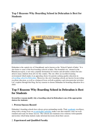 Top 5 Reasons Why Boarding School in Dehradun is Best for Students