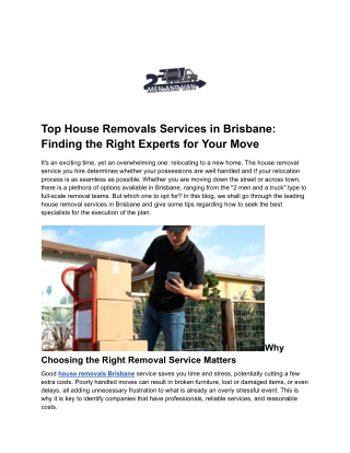 Top House Removals Services in Brisbane: Finding the Right Experts for Your Move