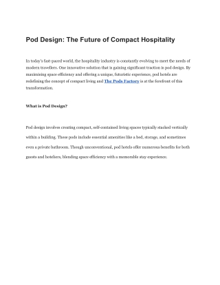 Pod Design: The Future of Compact Hospitality
