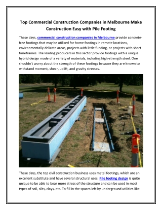 Top Commercial Construction Companies in Melbourne Make Construction Easy with Pile Footing