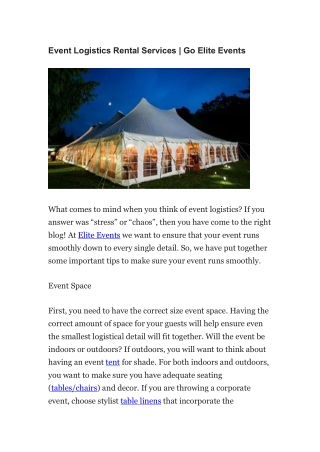 Event Logistics Rental Services  Go Elite Events – Reliable Event Company