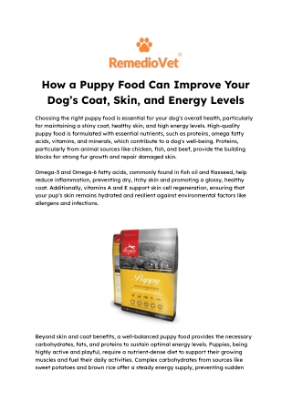 How a Puppy Food Can Improve Your Dog’s Coat, Skin, and Energy Levels