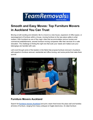 Smooth and Easy Moves: Top Furniture Movers in Auckland You Can Trust