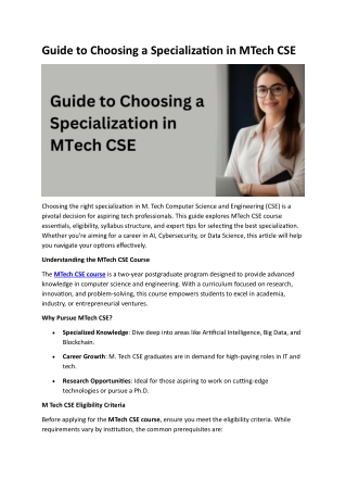 Guide to Choosing a Specialization in MTech CSE