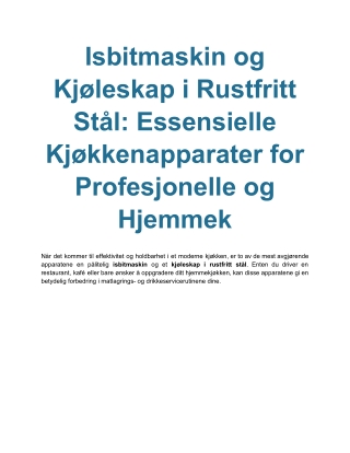 PACOJET - Innovativ Matprosessering for Profesjonelle