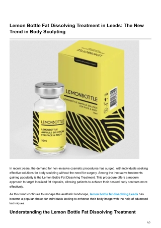 Lemon Bottle Fat Dissolving Treatment in Leeds The New Trend in Body Sculpting