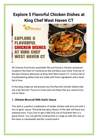 Explore 5 Flavorful Chicken Dishes at King Chef West Haven CT