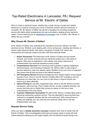 Top-Rated Electrician in Lancaster | Mr. Electric of Dallas