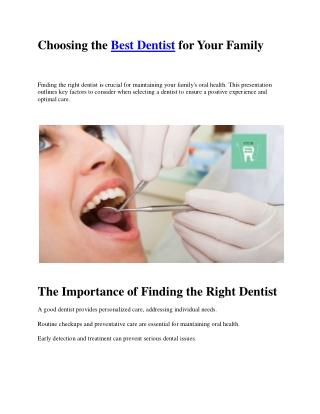 Choosing the Best Dentist for Your Family