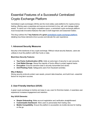 Essential Features of a Successful Centralized Crypto Exchange Platform