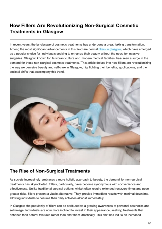 How Fillers Are Revolutionizing Non-Surgical Cosmetic Treatments in Glasgow