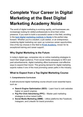 Complete Your Career in Digital Marketing at the Best Digital Marketing Academy Noida