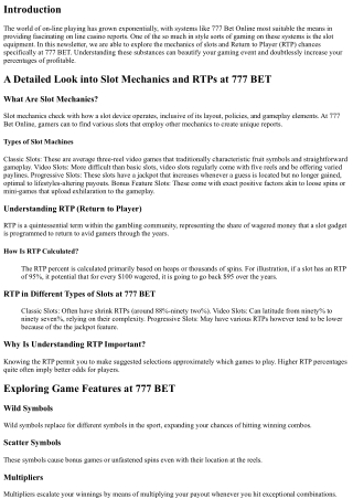 “A Detailed Look into Slot Mechanics and RTPs at 777 BET”
