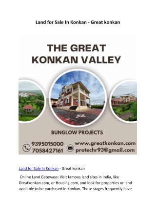 Land for Sale In Konkan - Great konkan