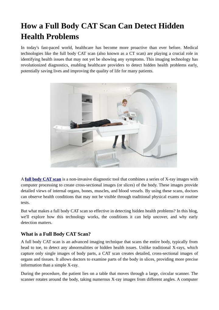 how a full body cat scan can detect hidden health