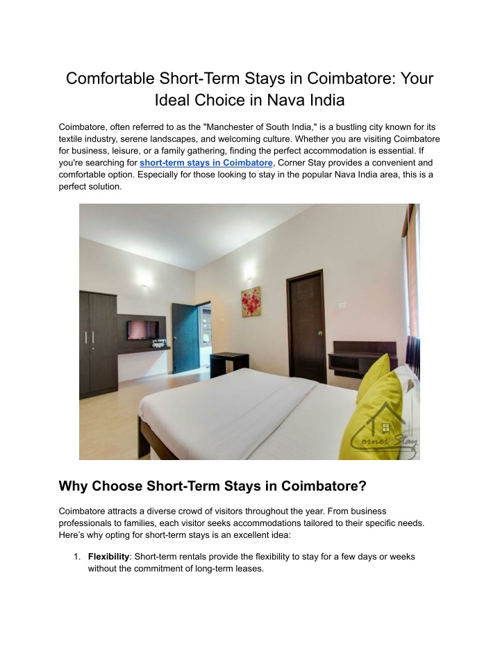 comfortable short term stays in coimbatore your