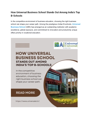 How Universal Business School Stands Out Among India’s Top B-Schools