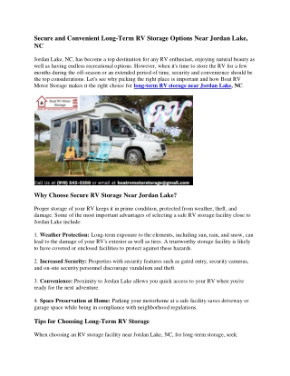 Long-Term RV storage in Jordan lake NC