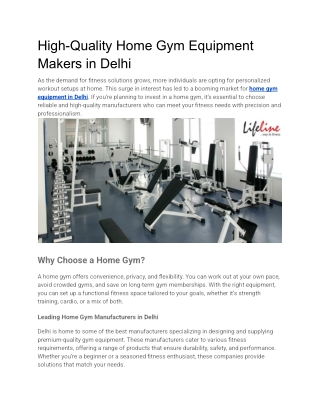 High-Quality Home Gym Equipment Makers in Delhi