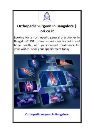 Orthopedic Surgeon In Bangalore  Iori.co.in