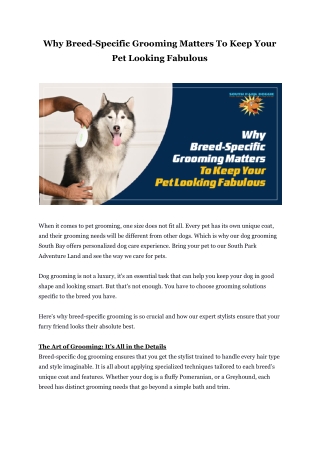 Why Breed-Specific Grooming Matters To Keep Your Pet Looking Fabulous