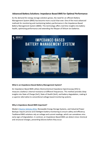 Advanced Battery Solutions Impedance-Based BMS for Optimal Performance